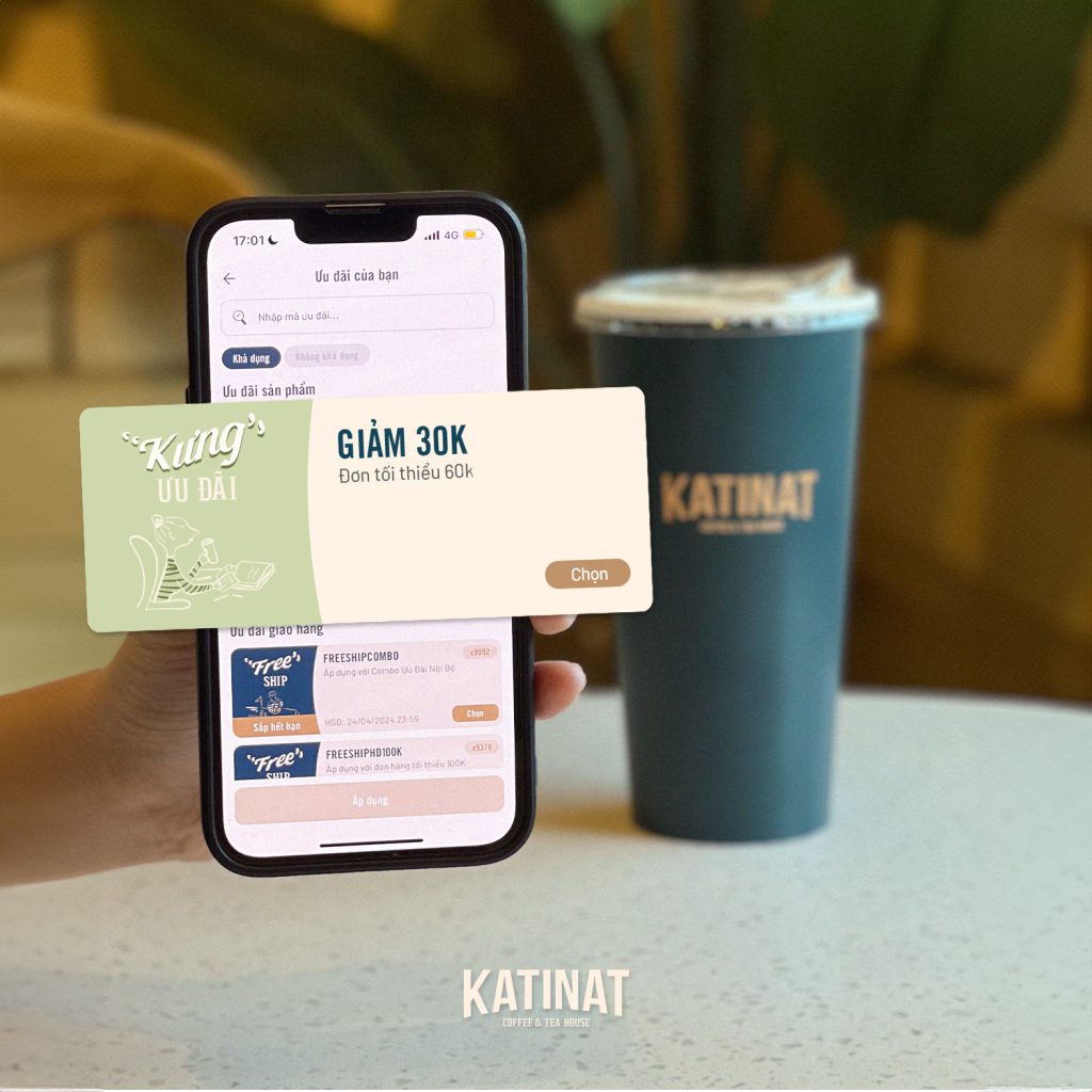 Tải app Katinat nhận voucher 30.000đ cho đơn từ 60.000đ: cách dùng cho thành viên mới